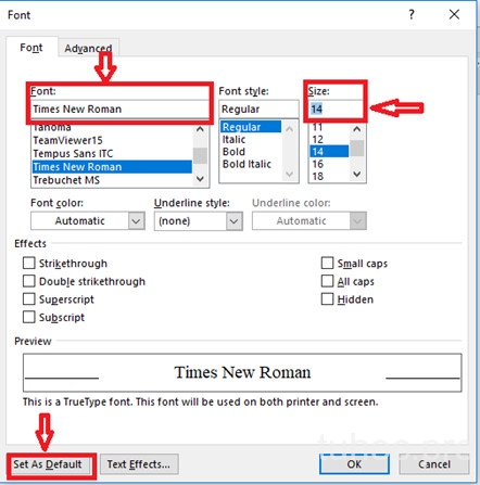 Cài mặc định font chữ cỡ chữ trong Word 02