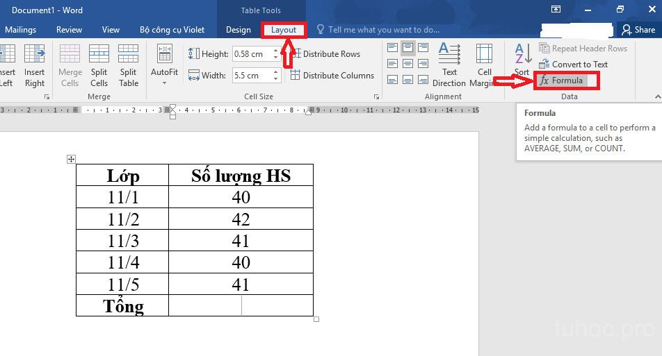 Cách sử dụng hàm tính toán trong Word cực nhanh