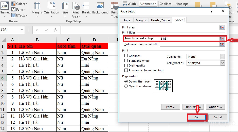 Hướng dẫn lặp lại tiêu đề trong Excel nhanh nhất