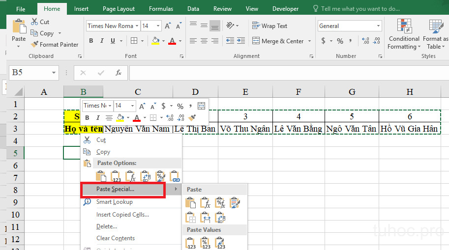 Chuyển hàng thành cột trong Excel đơn giản