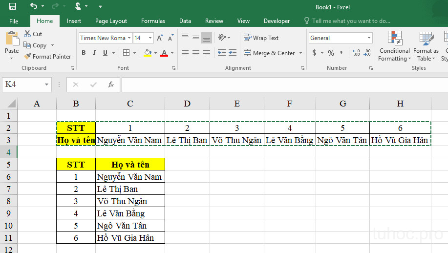 10s chuyển hàng thành cột trong Excel 