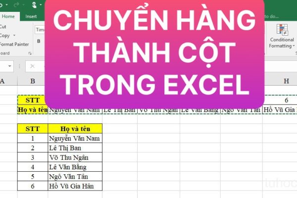 Chuyển hàng thành cột và ngược lại trong Excel